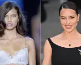 Adriana Lima en 2000, joven y radiante en lencería blanca, y años después, elegante de negro con joyas.