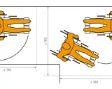 Diagramm zeigt, wie breit ein Flur sein sollte: mindestens 150 cm für gerade Gänge und 180 cm für Drehungen.