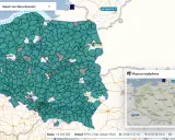 Mapa Polski z zaznaczonymi obszarami w ramach rejestru cen nieruchomości. Widoczna jest mapa przeglądowa.