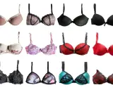 Dodici reggiseni di varie taglie, colori e fantasie, tra cui un modello 4 coppa b.