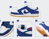 Szukasz informacji, jak sprawdzić numer katalogowy Nike? Zobacz zbliżenia buta: przód (1), język z palmą (2) i podeszwę (3).
