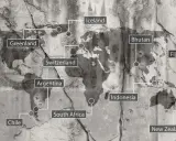 Mapa świata z zaznaczonymi miejscami, gdzie wyjechać w razie wojny: Argentyna, Chile, Islandia, Grenlandia, Szwajcaria, Bhutan, Fidżi, Indonezja, RPA, Nowa Zelandia.