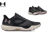 Czarne buty sportowe Under Armour z różowymi akcentami i podeszwą Vibram. Under Armour co to znaczy? To jakość i komfort dla aktywnych.