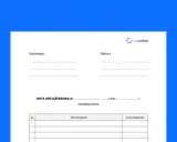 Formularz nota obciążeniowa z polami do wypełnienia dla wystawcy i odbiorcy, numerem dokumentu i datą.