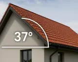 Jak obliczyć spadek dachu? Na zdjęciu widać dachówkę ceramiczną i oznaczenie 37 stopni, co pomaga w określeniu nachylenia.