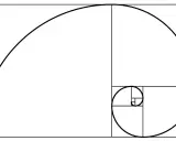 En illustration av gyllene snittet konst, med en spiral som växer i storlek genom kvadrater.