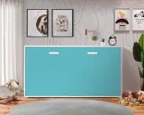 Un moderno somier abatible vertical de color turquesa, ideal para optimizar el espacio en habitaciones infantiles.