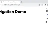 Strona demonstracyjna nawigacji z menu CSS. Widoczny tytuł "Navigation Demo" i lista opcji: Home, About us, Pricing, Contact.