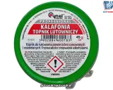 Puszka z zieloną etykietą, na której widnieje napis "KALAFONIA TOPNIK LUTOWNICZY". To jest właśnie kalafonia, co to jest? Produkt do lutowania.