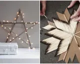 Étoile de Noël en bois et guirlande lumineuse, et une autre étoile en allumettes brûlées. Idées de deco de noel a faire soi meme pour adulte.