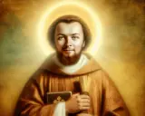 Święty Daniel patron, z aureolą, trzyma księgę i rózgę.