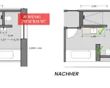 Bauplan einer Wohnung: Vorher zu wenig Stauraum, nachher mit cleverer Umgestaltung genug Platz.