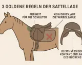 Illustration zeigt, wie man den Sattel richtig anpassen kann: Freiheit für die Schulter, kein Druck auf die Wirbelsäule, gleichmäßiger Kontakt.