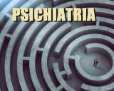 Un uomo d'affari in un labirinto di cemento, con la parola "Psichiatria" in alto. Un'immagine che evoca il pensiero tangenziale e la complessità della mente.