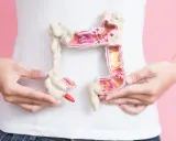 Model jelita grubego z widocznymi zmianami, symbolizującymi potencjalne przyczyny raka jelita grubego.