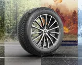 Opona Michelin CrossClimate prezentuje wszechstronność marki opon w różnych warunkach pogodowych: deszcz, jesień i śnieg.