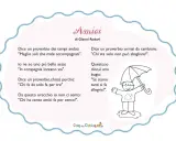 Una poesia sull'amicizia di Gianni Rodari, con un disegno di un bambino sotto l'ombrello. "Chi ha cento amici fa per cento!