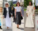 Five women showcase stylish long skirt outfits, from flowing prints to elegant monochrome looks.
