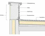 Detailansicht einer Attika mit Abdichtung und Wandanschluss an der flachdachrichtlinie.