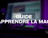 Guide pour apprendre la MAO, la musique sur ordinateur, avec un écran flou en arrière-plan.