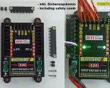 Jeti Central Box 320 mit 18 Kanälen, inklusive Sicherungskamm. Zwei grüne LEDs leuchten.