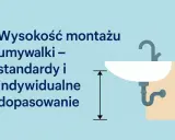 Wysokość montażu umywalki: standardy i indywidualne dopasowanie. Ilustracja pokazuje umywalkę z zaznaczoną wysokością montażu.