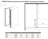 Wymiary kabiny prysznicowej GRANDE: szerokość A (117-159 cm), głębokość A1 (51,4 cm), A2 (65,6-105,6 cm), C (70-120 cm), H (195 cm).
