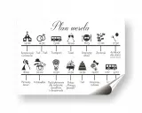 Plan wesela: od ceremonii o 14:00, przez obiad, tort o 22:30, aż po oczepiny i zabawę do 4:00.