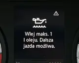 Kontrolka oleju z falą: "Wlej maks. 1 l oleju. Dalsza jazda możliwa." Ostrzeżenie o niskim poziomie oleju.