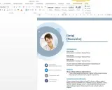 Zdjęcie przedstawia szablon CV w programie Word z miejscem na zdjęcie, dane osobowe i sekcje takie jak doświadczenie i edukacja.