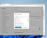 Fönstret "Rensa webbhistorik" i Microsoft Edge visar alternativ för att rensa historik, cookies och cache.