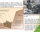 Diagrama de cimentación con bloques de escollera y hormigón. El hormigonado se realiza en dos fases para asegurar la rigidez.