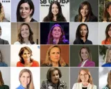 Mosaico de retratos de mujeres directivas sonriendo, cada una en su propia casilla, mostrando diversidad y liderazgo.