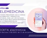 Mano sujetando un teléfono con una receta electrónica en pantalla.