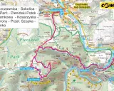 Mapa turystyczna Pienin z zaznaczonymi szlakami, w tym trasą Szczawnica - Trzy Korony.
