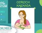 Smutna mama karmiąca dziecko, które ją kąsa. Ilustracja przedstawia odruchy u niemowlaka.