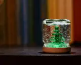 Ein selbstgemachter Schneekugel-Traum: Ein grüner Mini-Tannenbaum in einem Glas mit glitzerndem Schnee, bereit zum Schütteln.