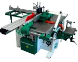 Máquina combinada de carpintería con sierra, cepilladora y fresadora, lista para transformar madera.