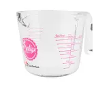 Glas-Messbecher mit rosa Markierungen für Zucker und Mehl. Ideal, um 1 ml abzumessen ohne Messbecher.