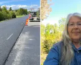 Nyasfalterad väg i Sverige, perfekt för att springa på asfalt. En kvinna ler mot kameran i solsken.
