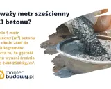 Beton wylewany z betoniarki do wiadra, tekst o wadze 1m³ betonu.