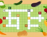 Cruciverba online con verdure: cavolfiore, pomodoro, carota, cipolla, patate, peperone, melanzana, rapa, cetriolo.