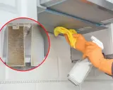 Rękawiczki i żółta ściereczka pomagają w walce z tłuszczem. Zobacz, jak wyczyścić okap z tłuszczu, porównując brudny filtr z czystym.
