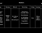 Woche 2 Trainingsplan: HIIT Laufen mit Intervallen, Krafttraining, Alternativsport und langen Trailruns.