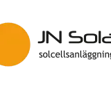 JN Solar: solcellsanläggningar. En orange sol till vänster, texten JN Solar och solcellsanläggningar till höger.