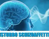 Cervello umano stilizzato con onde cerebrali luminose. Il testo in basso recita "IL DISTURBO SCHIZOAFFETTIVO", indicando una condizione neurologica complessa.