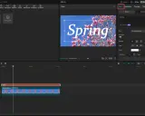 Edytor wideo z opcjami tekstu: dodawanie, formatowanie i stylizacja napisu "Spring" na tle kwitnącej wiśni.