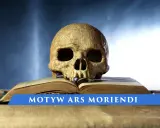 Czaszka na otwartej księdze symbolizuje motyw ars moriendi – sztukę umierania.