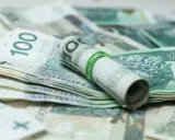 Zrolowane banknoty 100 zł, gotowe do spłaty zadłużenia u komornika przez osobę trzecią.