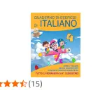 Quaderno di grammatica per la classe quarta, con bambini che volano su un aereo-razzo tra le nuvole.